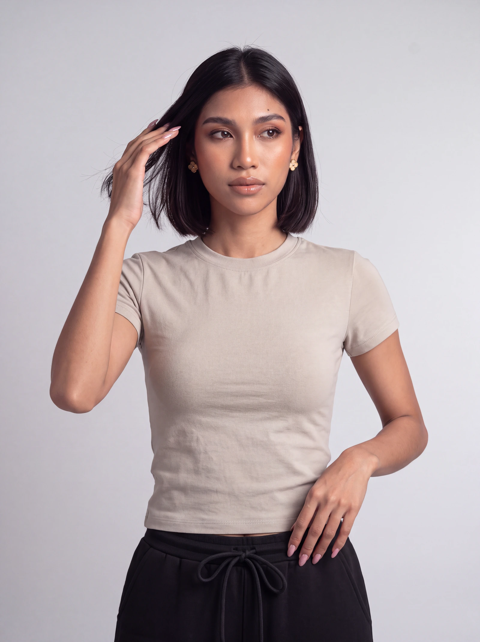 Camiseta Básica Ajustada Larga — Beige
