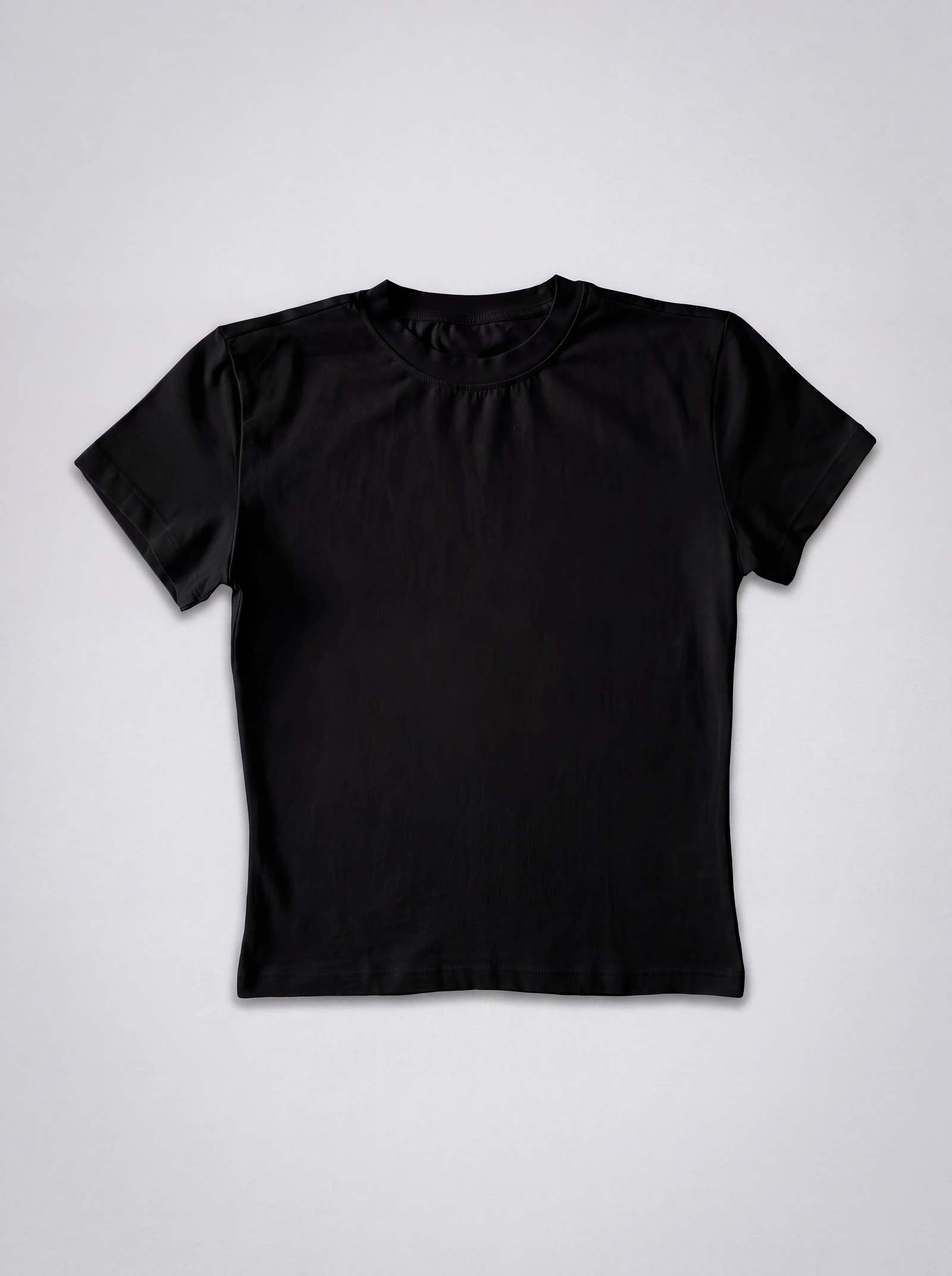 Camiseta Básica Ajustada Larga Negro — frente