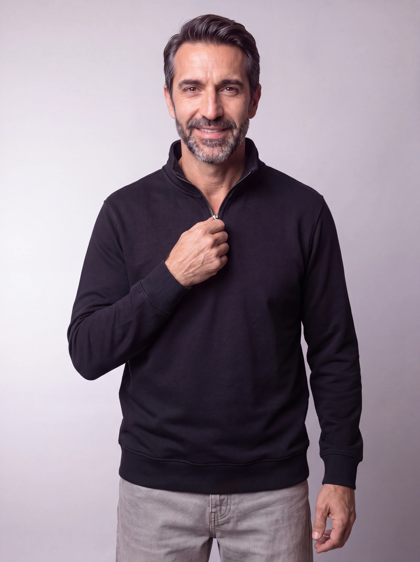 Crewneck Con Cierre — Negro