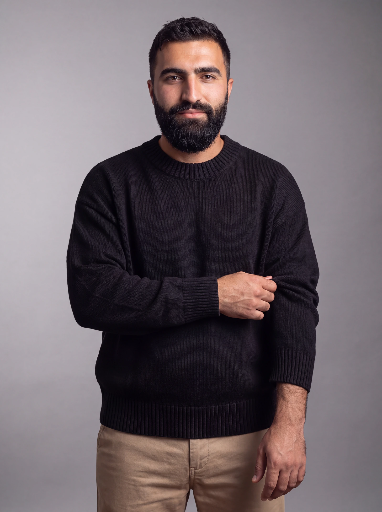 Crewneck Tejido Cuello Redondo — Negro